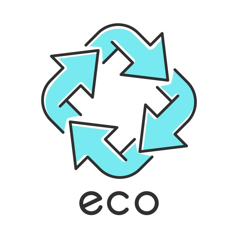 eco label kleur icoon. vier blauwe schuine pijltekens. recycle symbool. alternatieve energie. milieubeschermingssticker. milieuvriendelijke chemicaliën. biologische cosmetica. geïsoleerde vectorillustratie vector