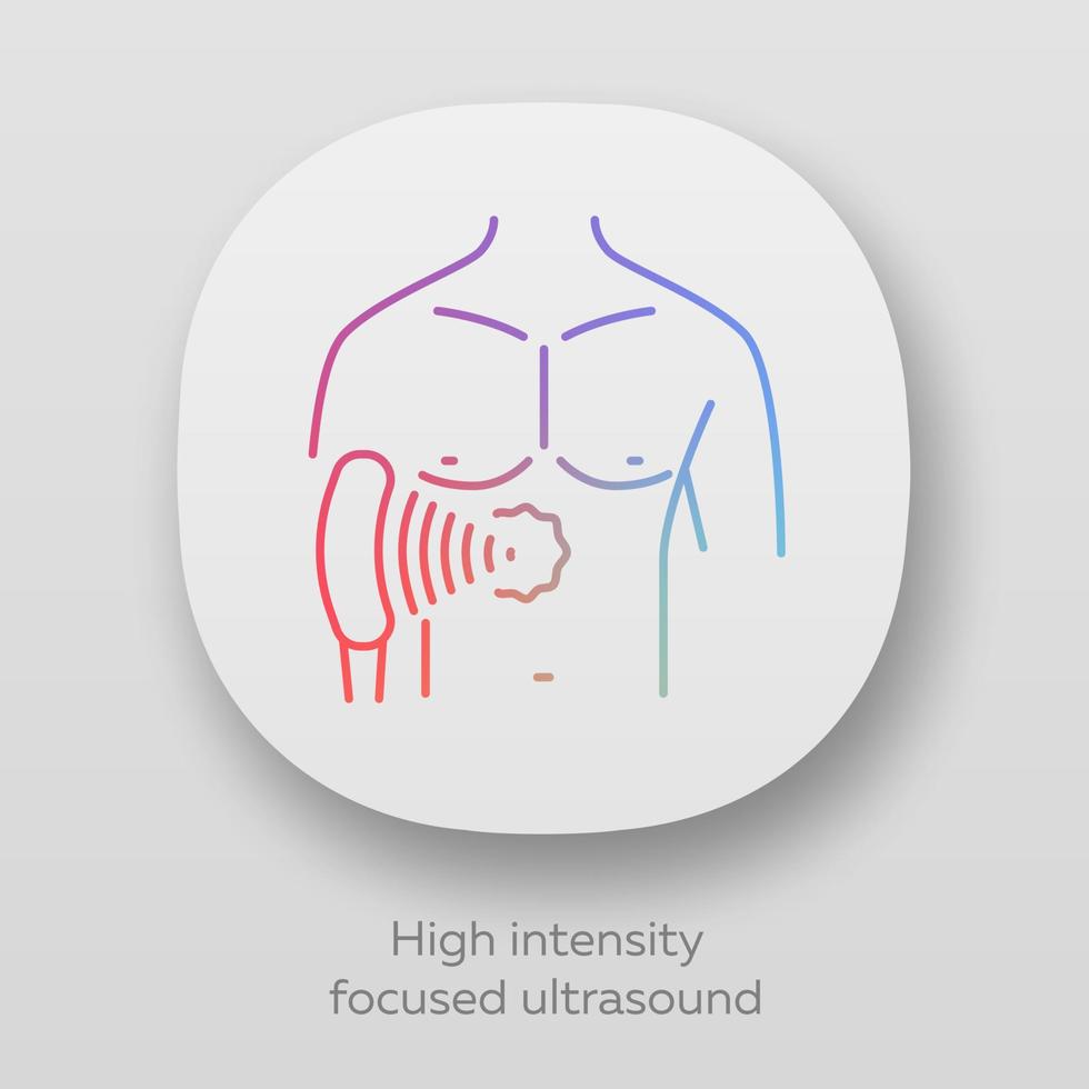 app-pictogram met hoge intensiteit gericht echografie. hif. niet-invasieve therapeutische techniek. behandeling door ultrasone golven. ui ux-gebruikersinterface. web- of mobiele applicaties. geïsoleerde vectorillustraties vector