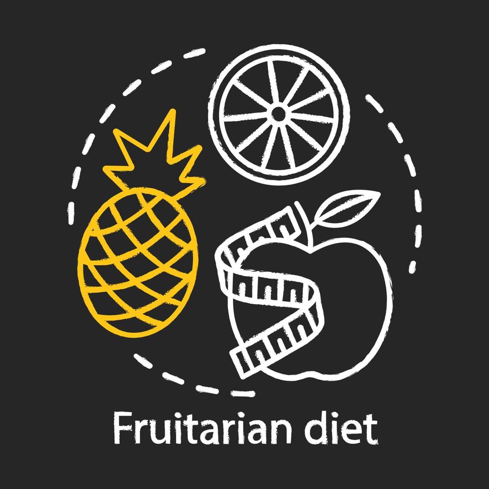 fruitarian dieet krijt concept icoon. veganistisch levensstijl idee. verse appel, ananas en sinaasappel vector geïsoleerde schoolbord illustratie. vegetarische voeding, gezonde voeding. heerlijk biologisch fruit