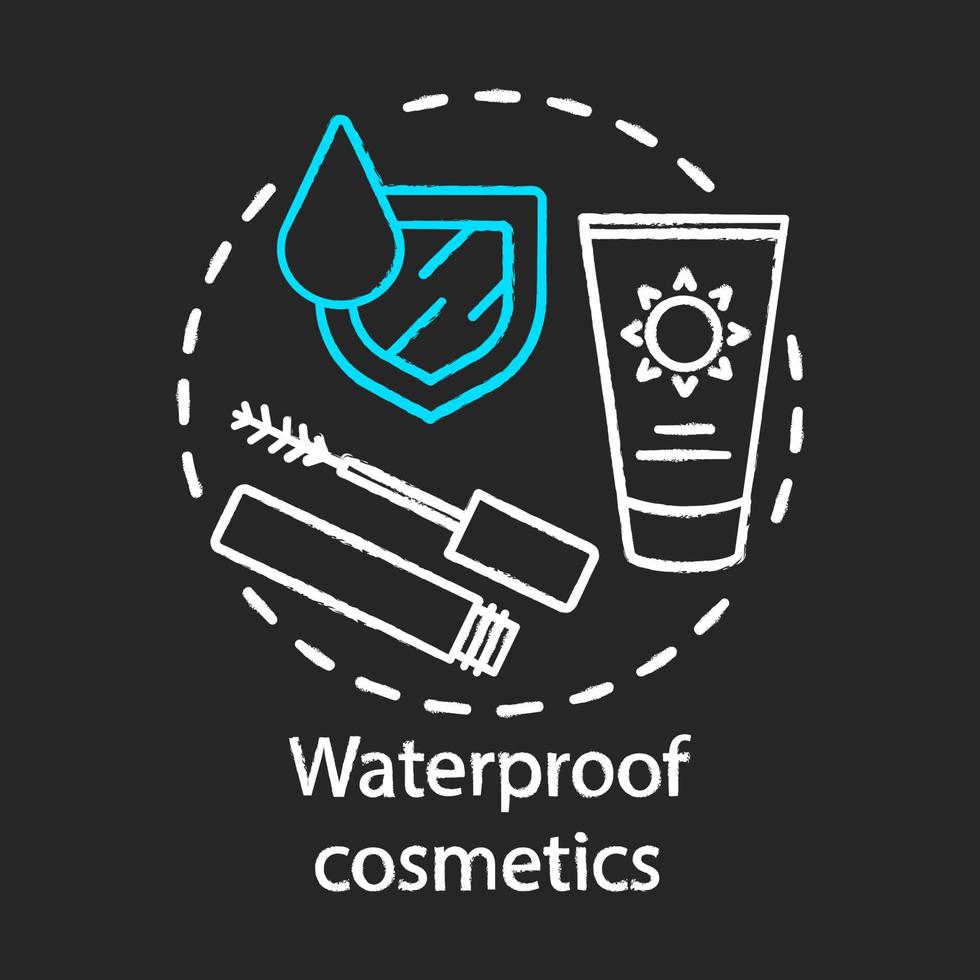 waterdicht cosmetica krijt concept icoon. waterbestendige mascara, zonnebrandcrème-idee. huidverzorging, make-up producten waterdichte formule. vector geÃ¯soleerde schoolbord illustratie..