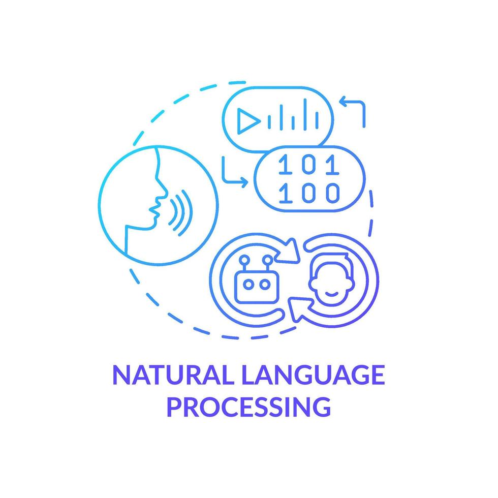 natuurlijke taalverwerking blauwe gradiënt concept icoon. communicatie. gebied van machine learning abstracte idee dunne lijn illustratie. geïsoleerde overzichtstekening. vector