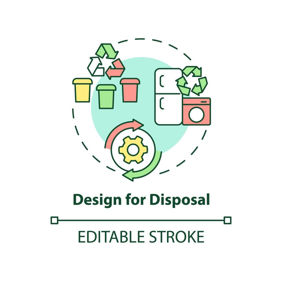 ontwerp voor verwijdering concept icoon. recycling van gebruikte producten. industriële ecologie abstracte idee dunne lijn illustratie. geïsoleerde overzichtstekening. bewerkbare streek. vector