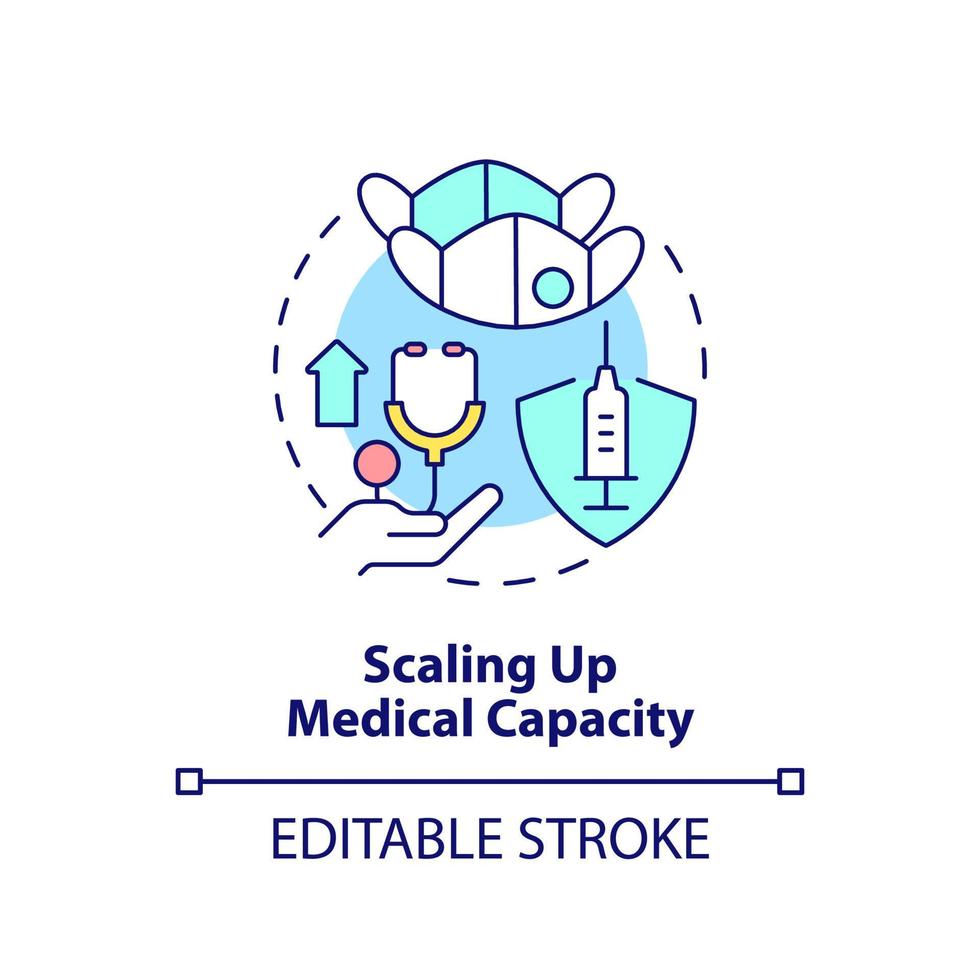 opschalen van medische capaciteit concept icoon. internationale samenwerking tegen covid abstracte idee dunne lijn illustratie. geïsoleerde overzichtstekening. bewerkbare streek. vector