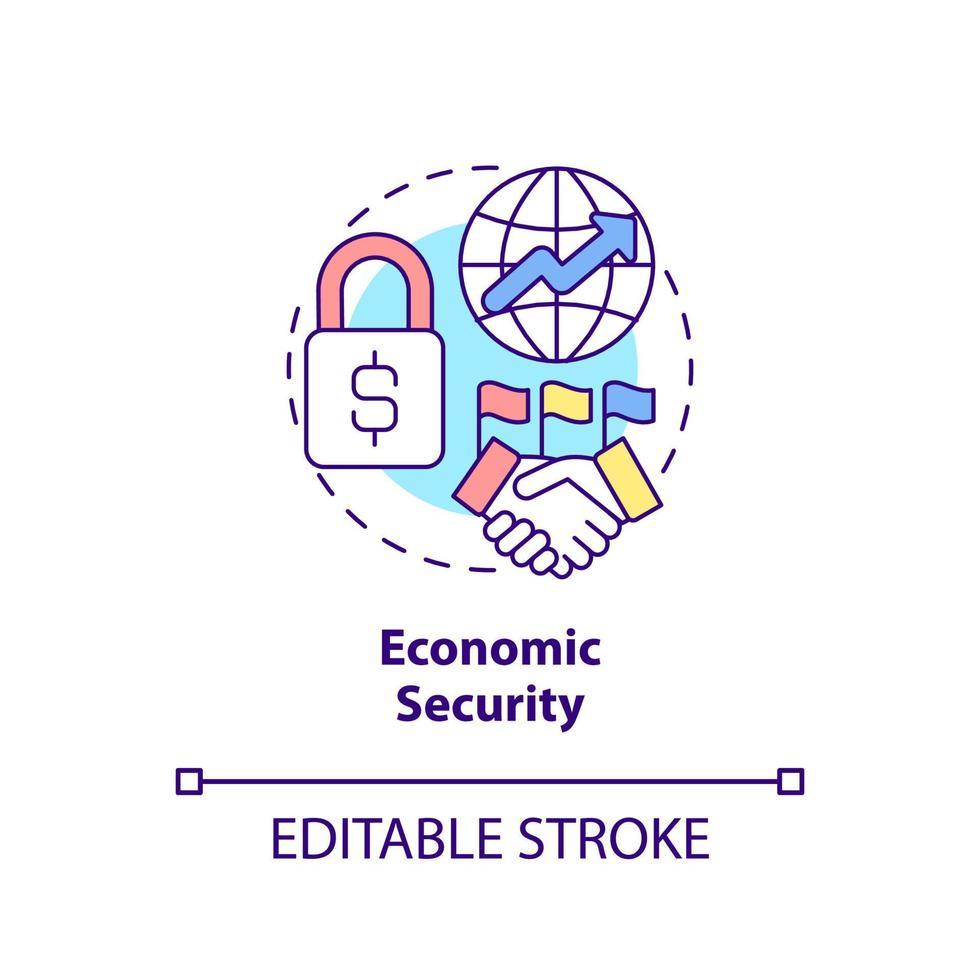 economisch veiligheidsconcept icoon. handel en financiën. dimensie van nationale veiligheid abstracte idee dunne lijn illustratie. geïsoleerde overzichtstekening. bewerkbare streek. vector