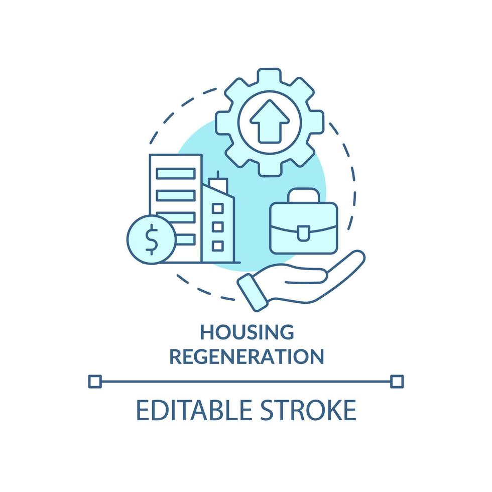 huisvesting regeneratie turquoise concept icoon. leefomgeving. sociale planning abstracte idee dunne lijn illustratie. geïsoleerde overzichtstekening. bewerkbare streek. vector