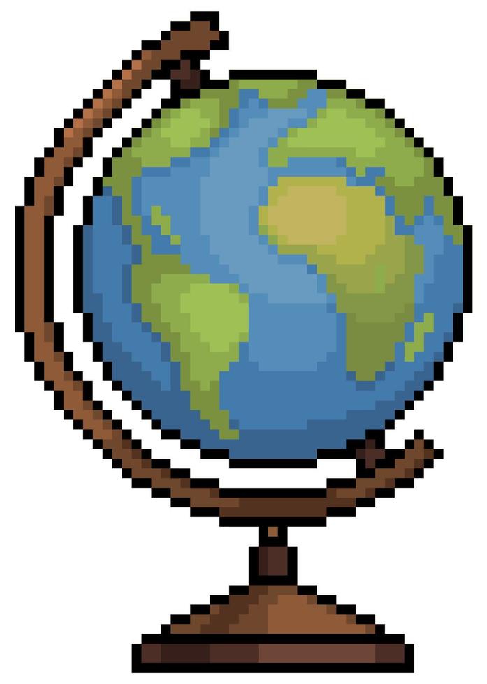 pixel art school earth globe vector item voor 8bit game op witte achtergrond.
