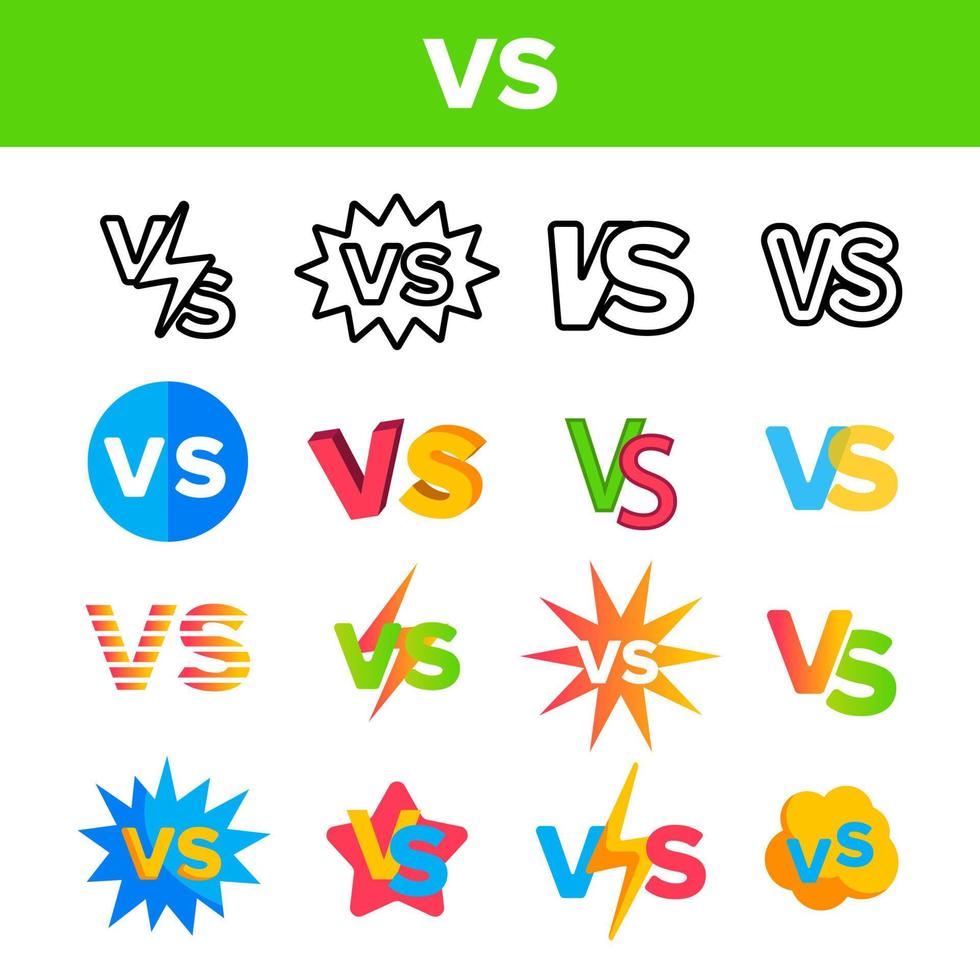 vs afkorting, versus vector gekleurde pictogrammen set