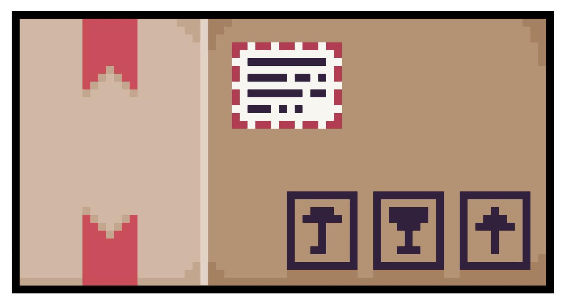 pixelart kartonnen doos. postorder. breekbaar verpakkings vectorpictogram voor spel met 8 bits op witte achtergrond vector