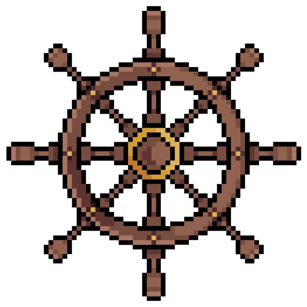 pixel art schip Timon, roer, roer. vectorpictogram voor 8bit-spel op witte achtergrond vector