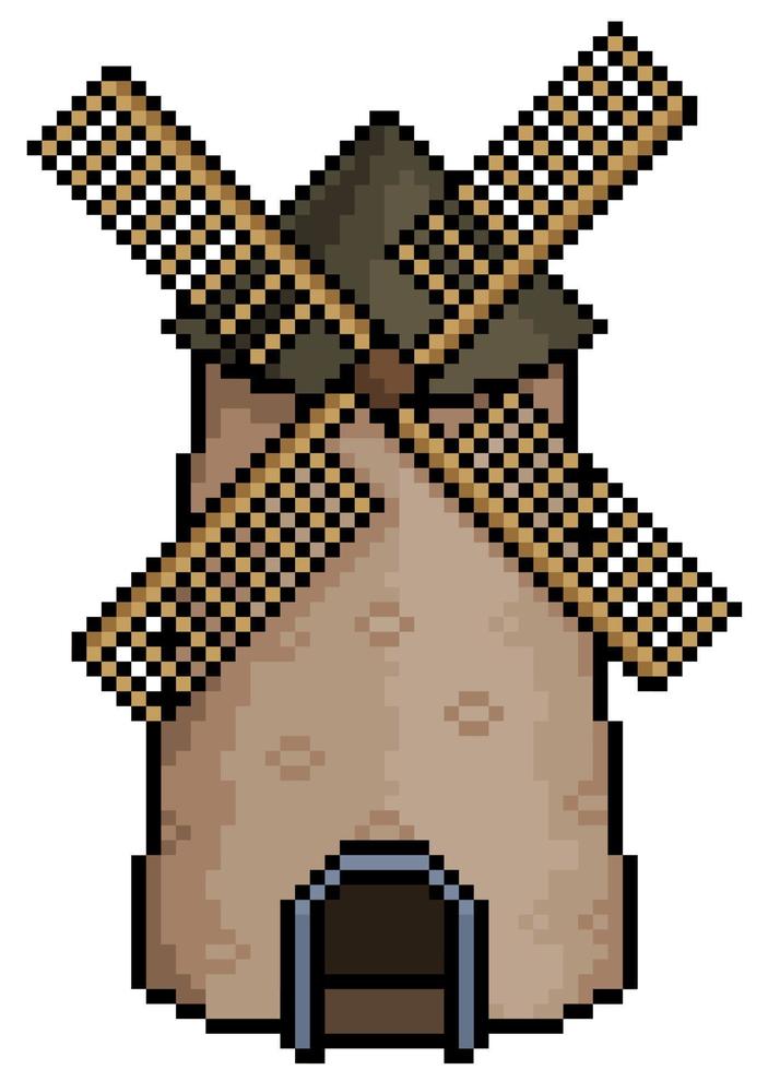 pixel art graanmolen vector item voor spel 8bit op witte achtergrond