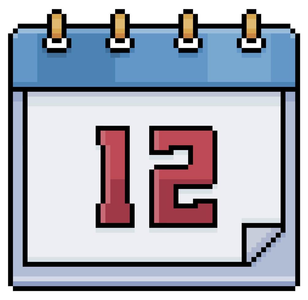 pixel art kalender met datum 12. dag 12. vakantie dag 12 vector pictogram voor 8-bits spel op witte achtergrond