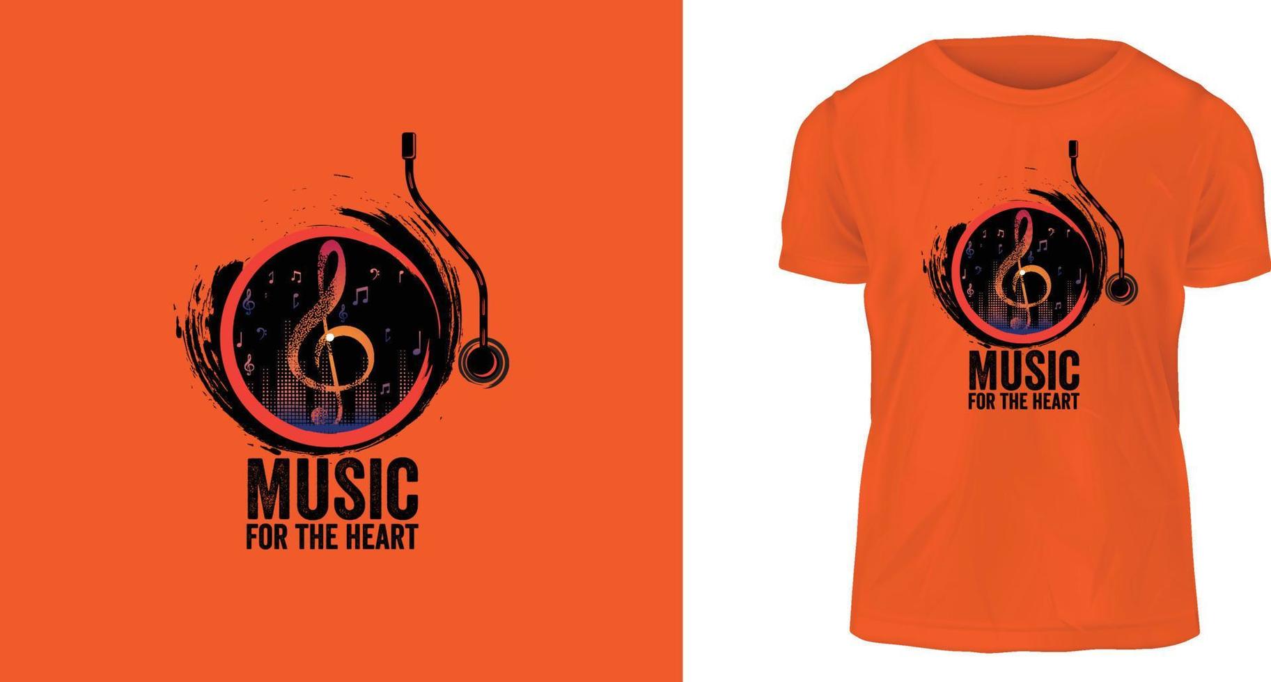 t-shirtontwerp, muziek voor het hart vector