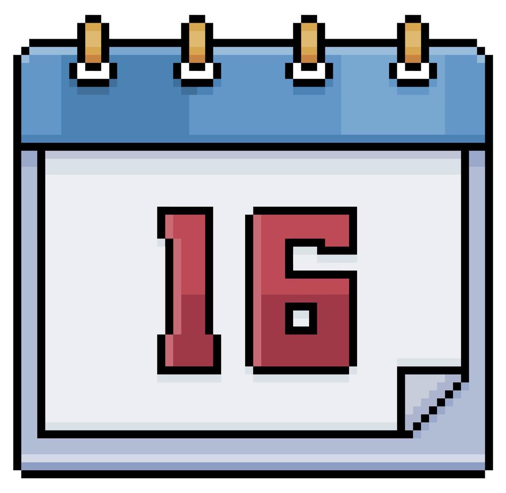 pixel art kalender met datum 16. dag 16. vakantie dag 16 vector pictogram voor 8-bits spel op witte achtergrond