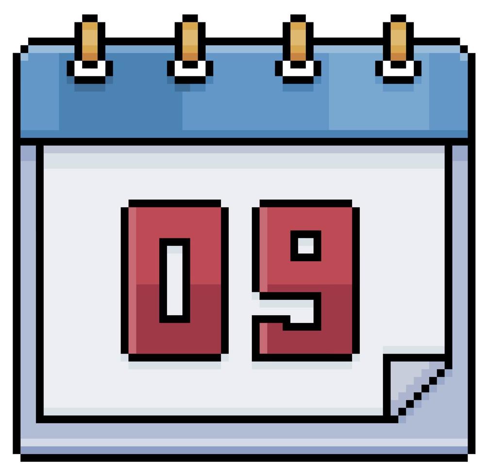 pixel art kalender met datum 09. dag 09. vakantie dag 09 vector pictogram voor 8-bits spel op witte achtergrond