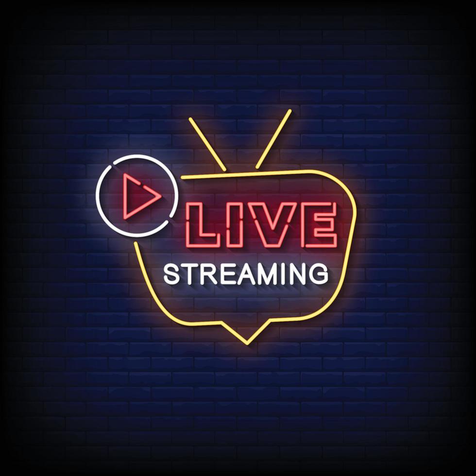 neonreclame live streaming met bakstenen muur achtergrond vector