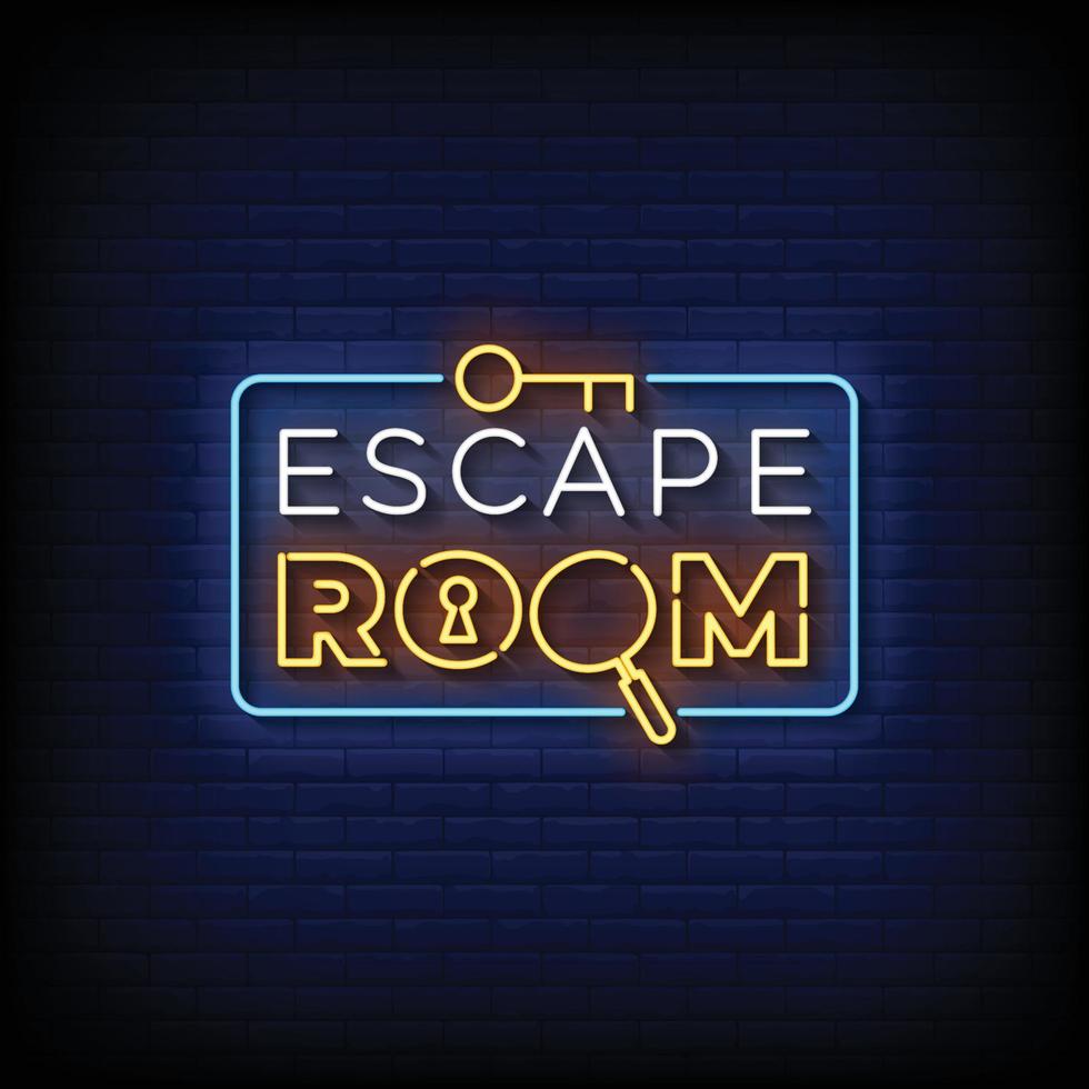 neonreclame escape room met bakstenen muur achtergrond vector