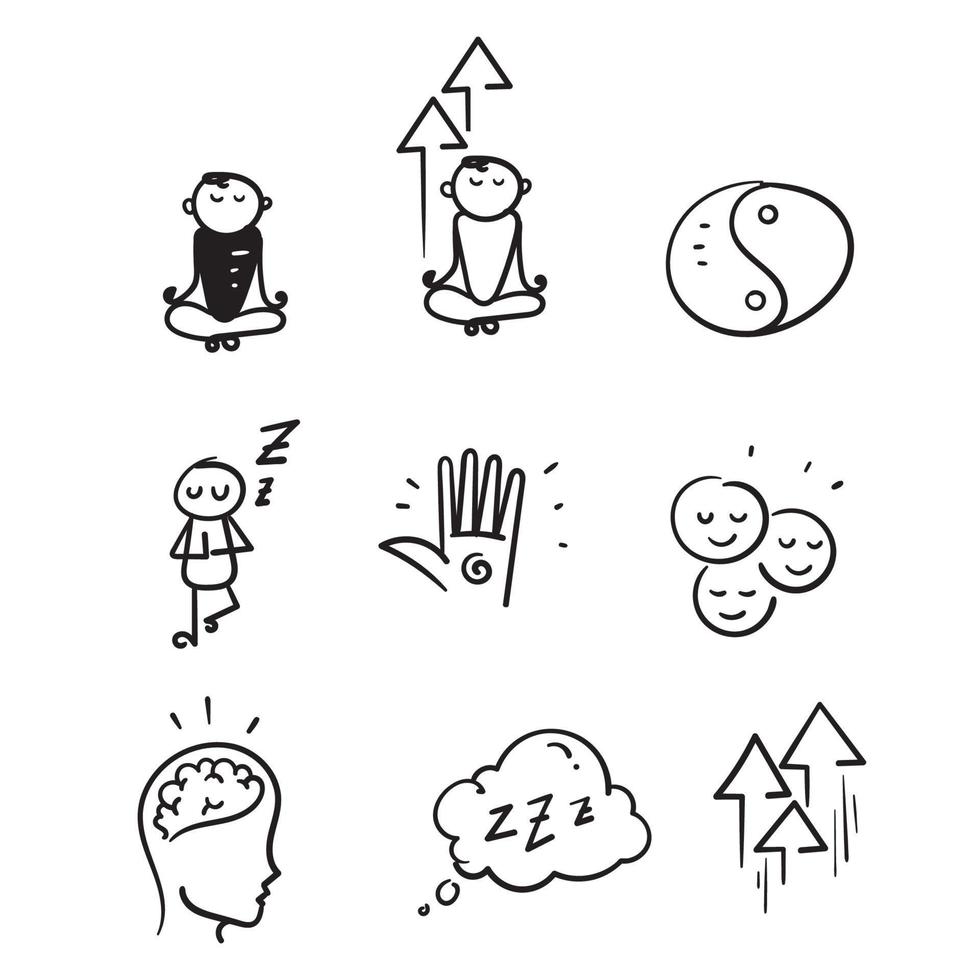 hand getrokken doodle set van meditatie gerelateerde illustratie vector