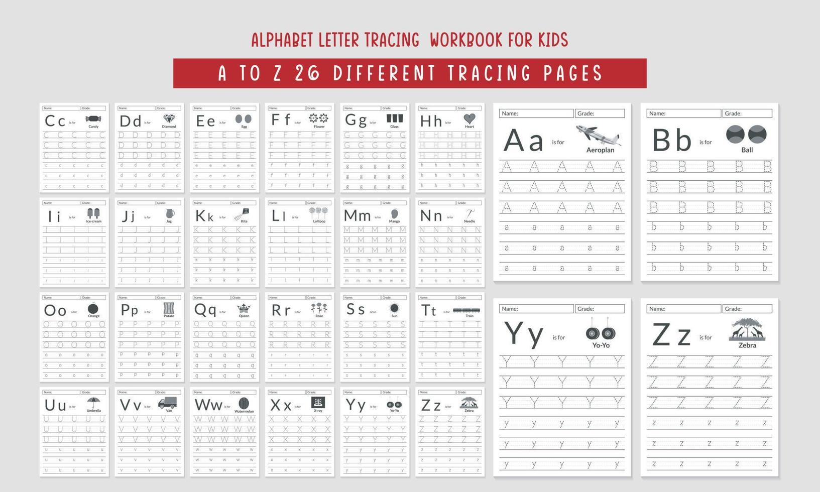 alfabet letter traceren werkmap interieurontwerp vector