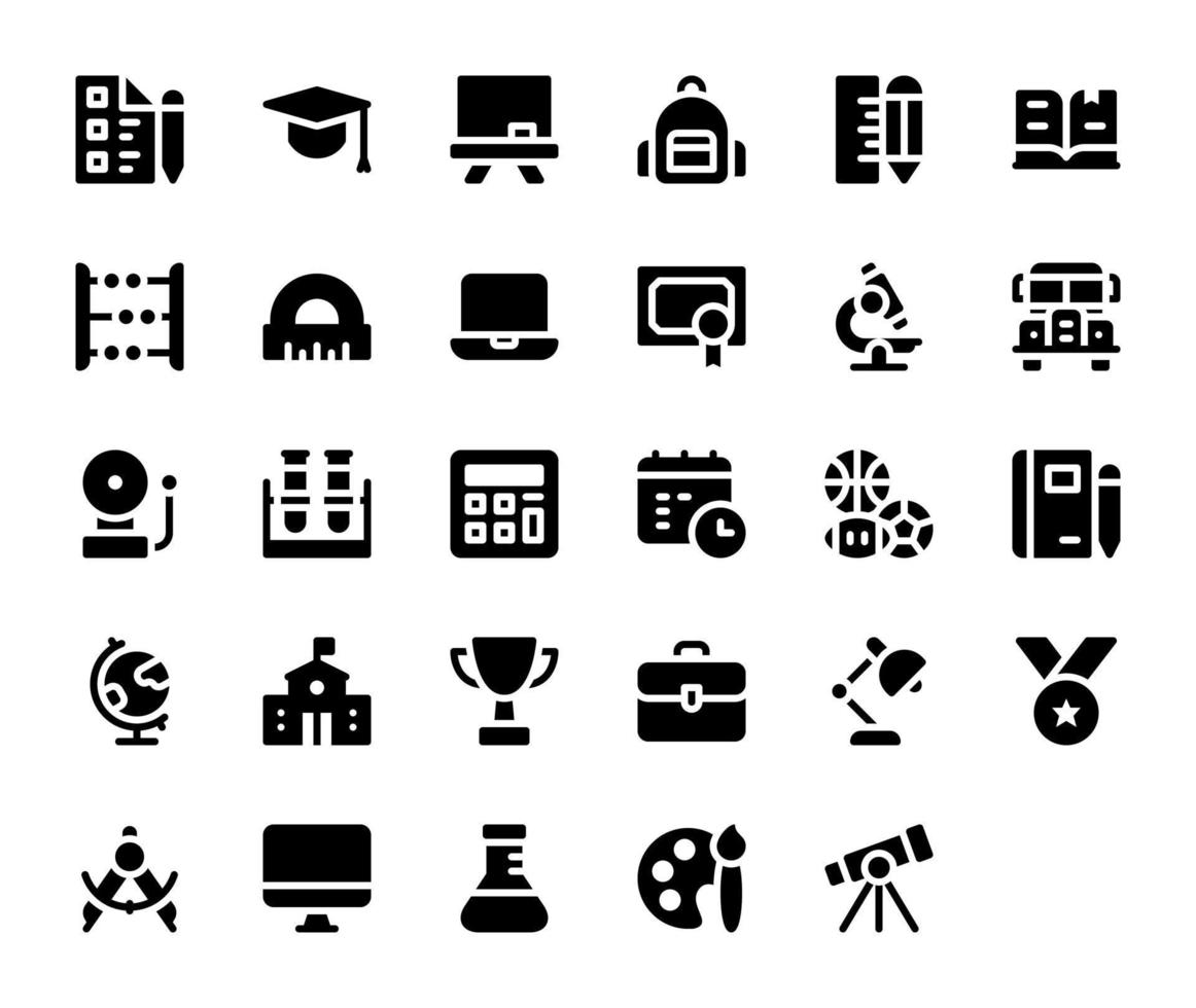 terug naar school iconen collectie met glyph stijl vectorillustratie vector