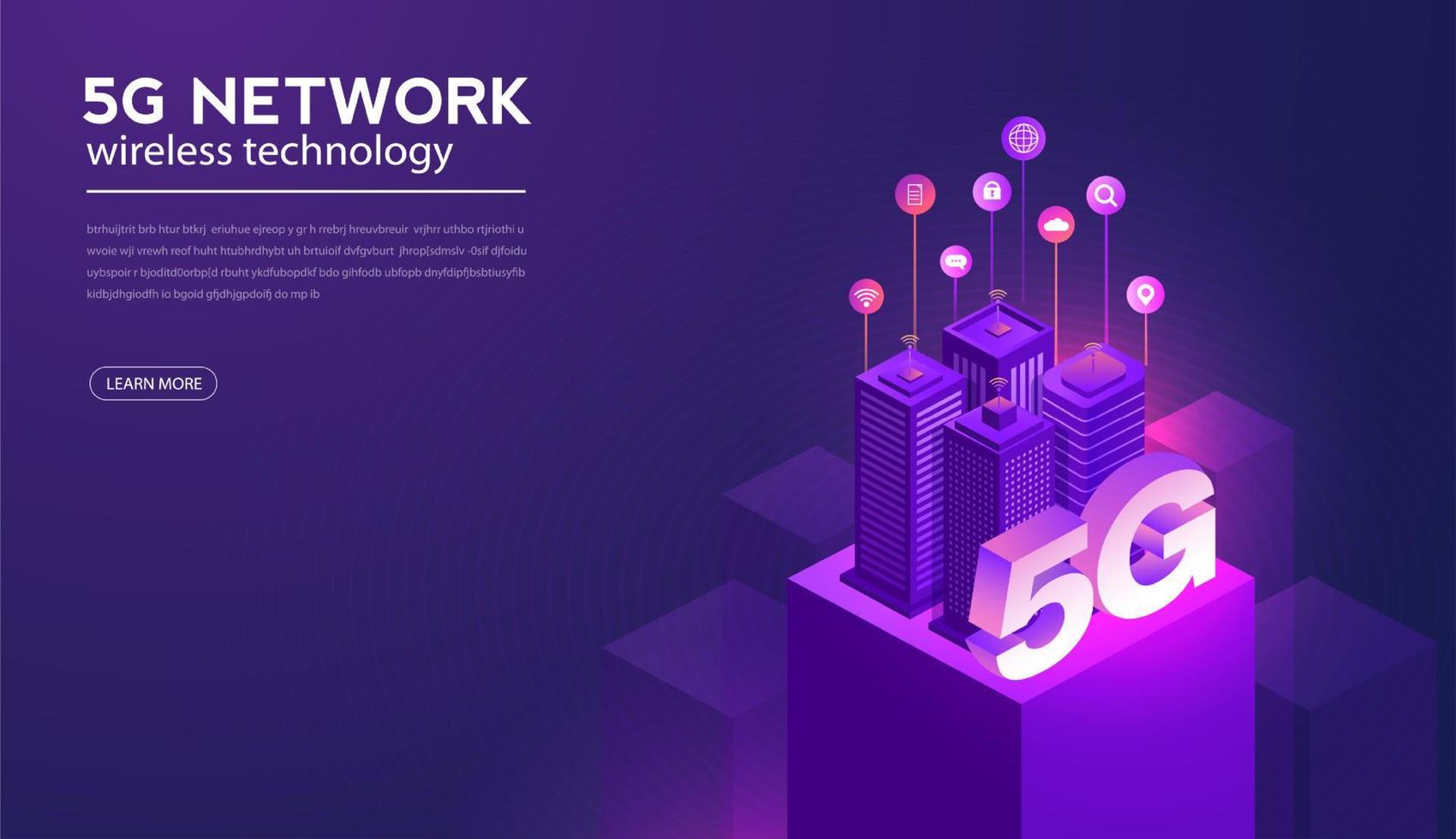 5g netwerk draadloze technologie vectorillustratie. supersnel mobiel internet van de volgende generatie. met behulp van moderne digitale apparaten. ontwerpsjabloon voor webpagina's. vector