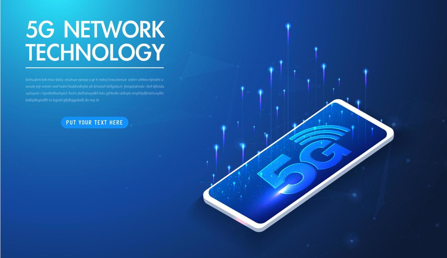 5g netwerk draadloze technologie vectorillustratie. supersnel mobiel internet van de volgende generatie. met behulp van moderne digitale apparaten. ontwerpsjabloon voor webpagina's. vector