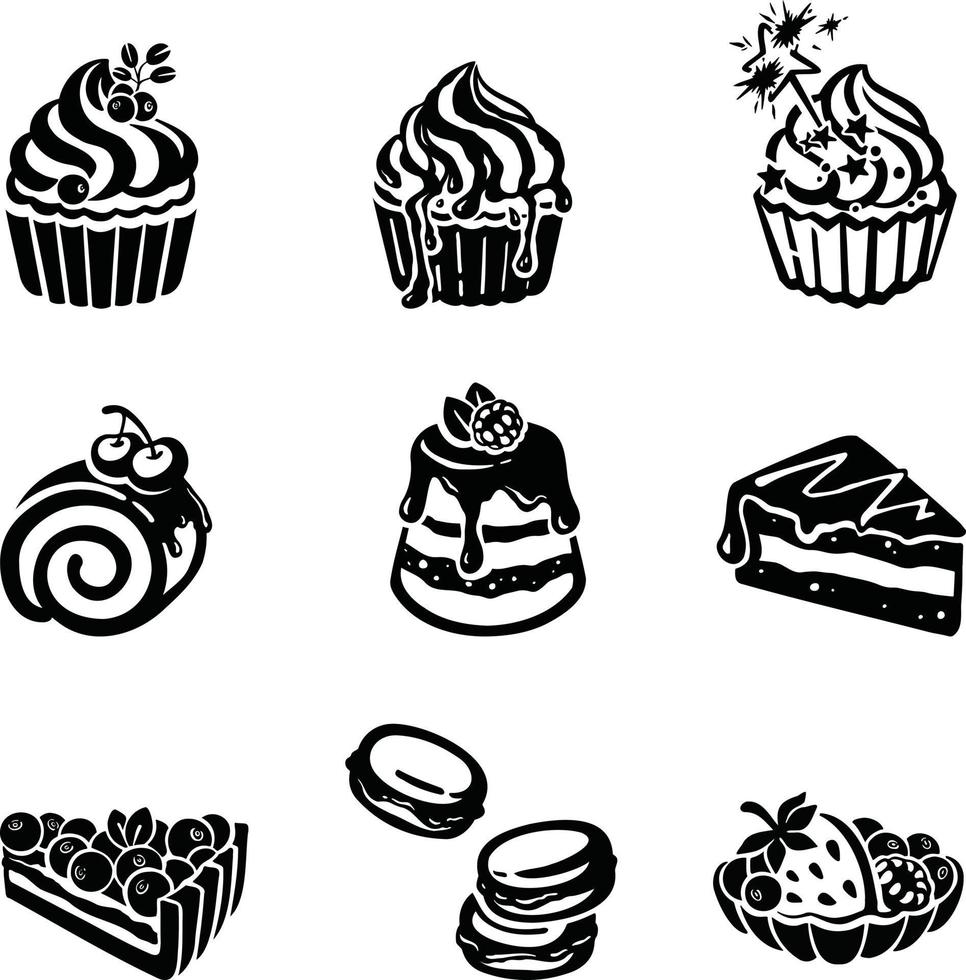 set van snoep cake dessert, handgetekende illustratie vector