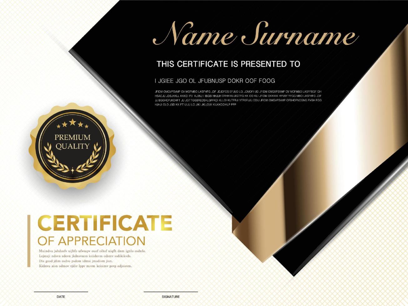 diploma certificaat sjabloon zwarte en gouden kleur met luxe en moderne stijl vector afbeelding
