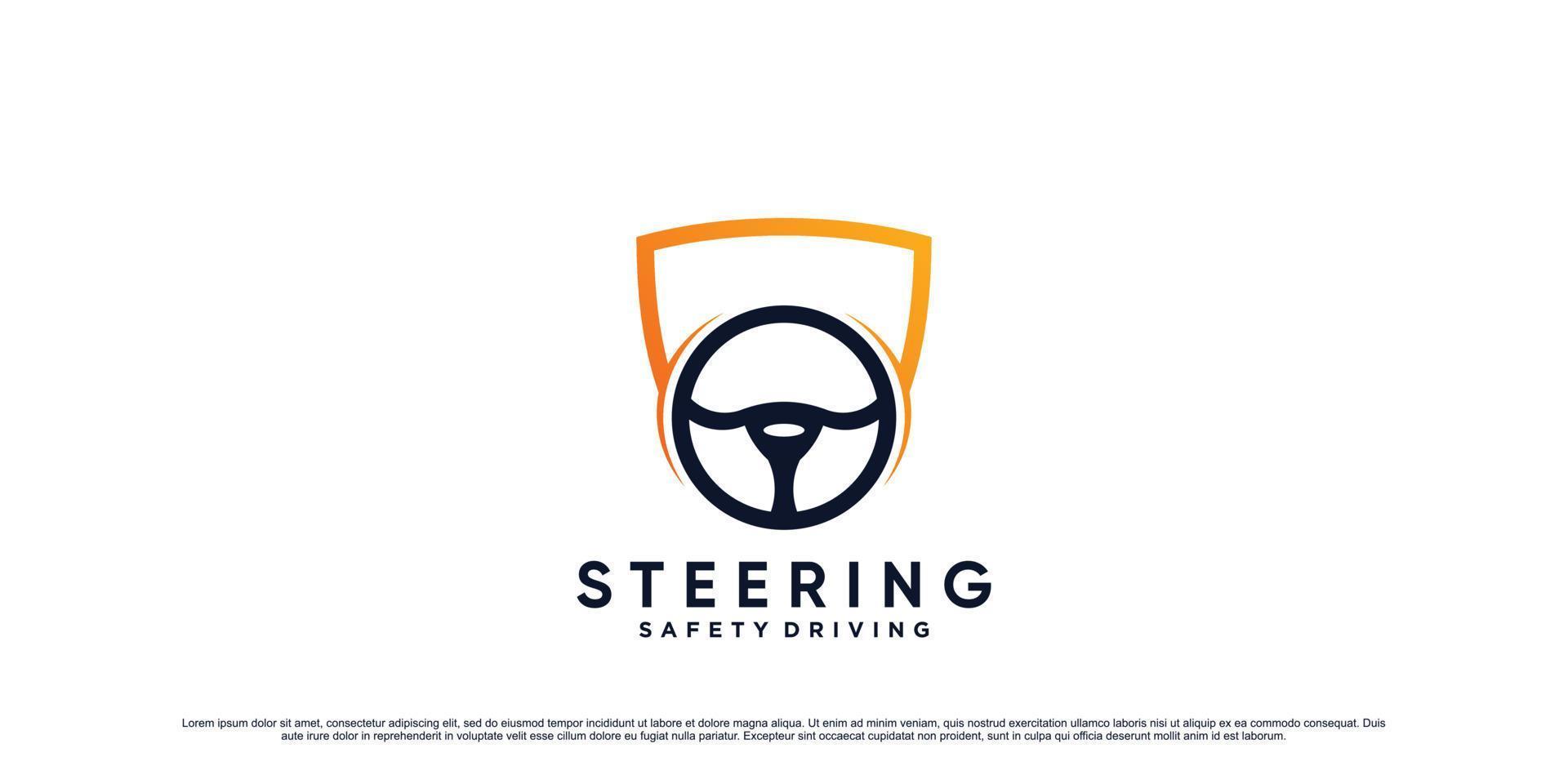 auto stuur logo ontwerp illustratie met schild en creatief concept premium vector
