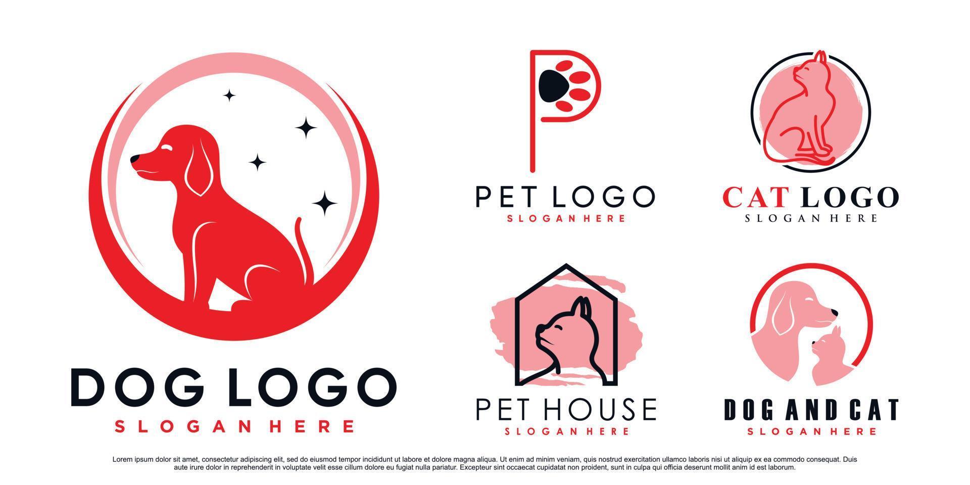 set collectie van huisdier dieren logo ontwerp voor dierenwinkel of kliniek met creatieve element premium vector