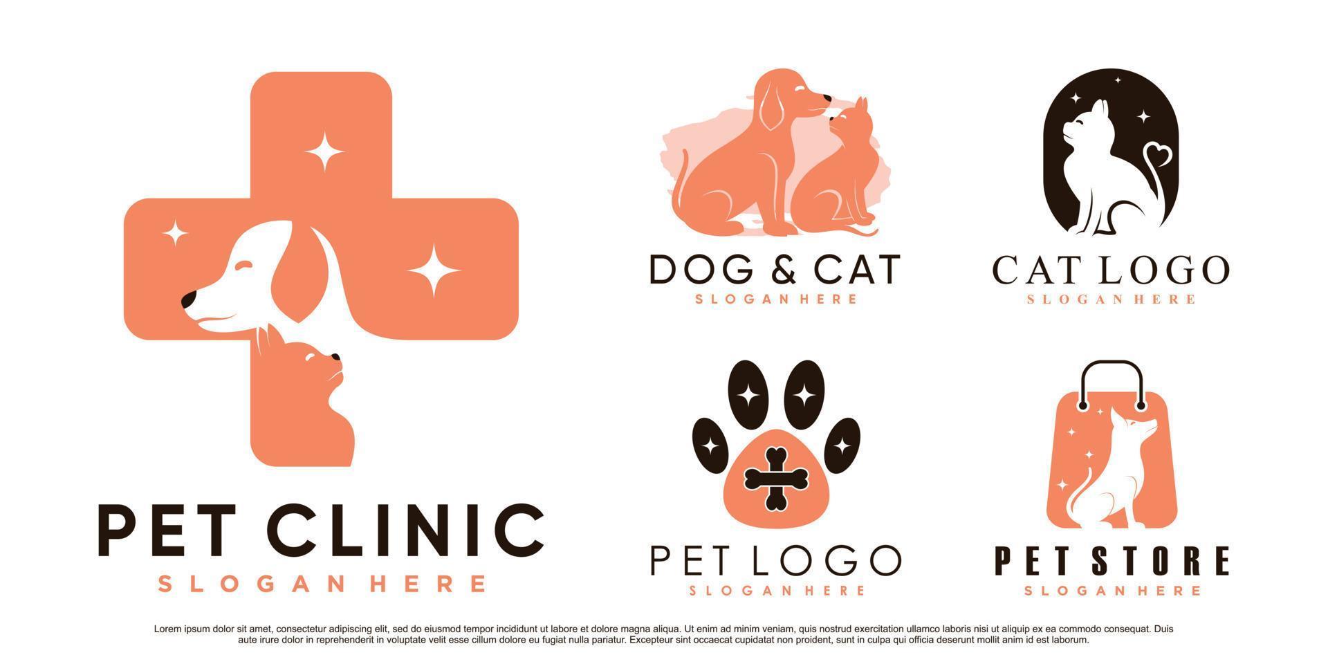 set collectie van huisdier dieren logo ontwerp voor dierenwinkel of kliniek met creatieve element premium vector