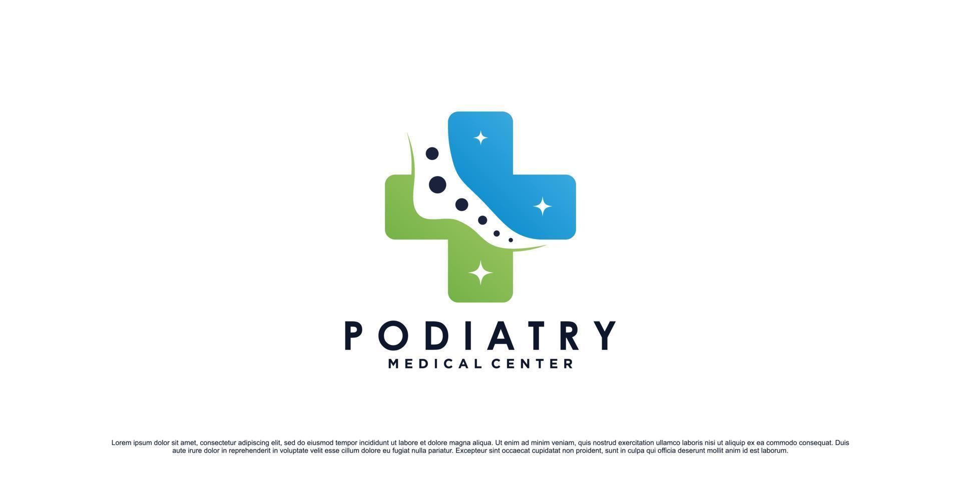 podologie logo-ontwerp voor medisch kliniekcentrum met enkelconcept premium vector