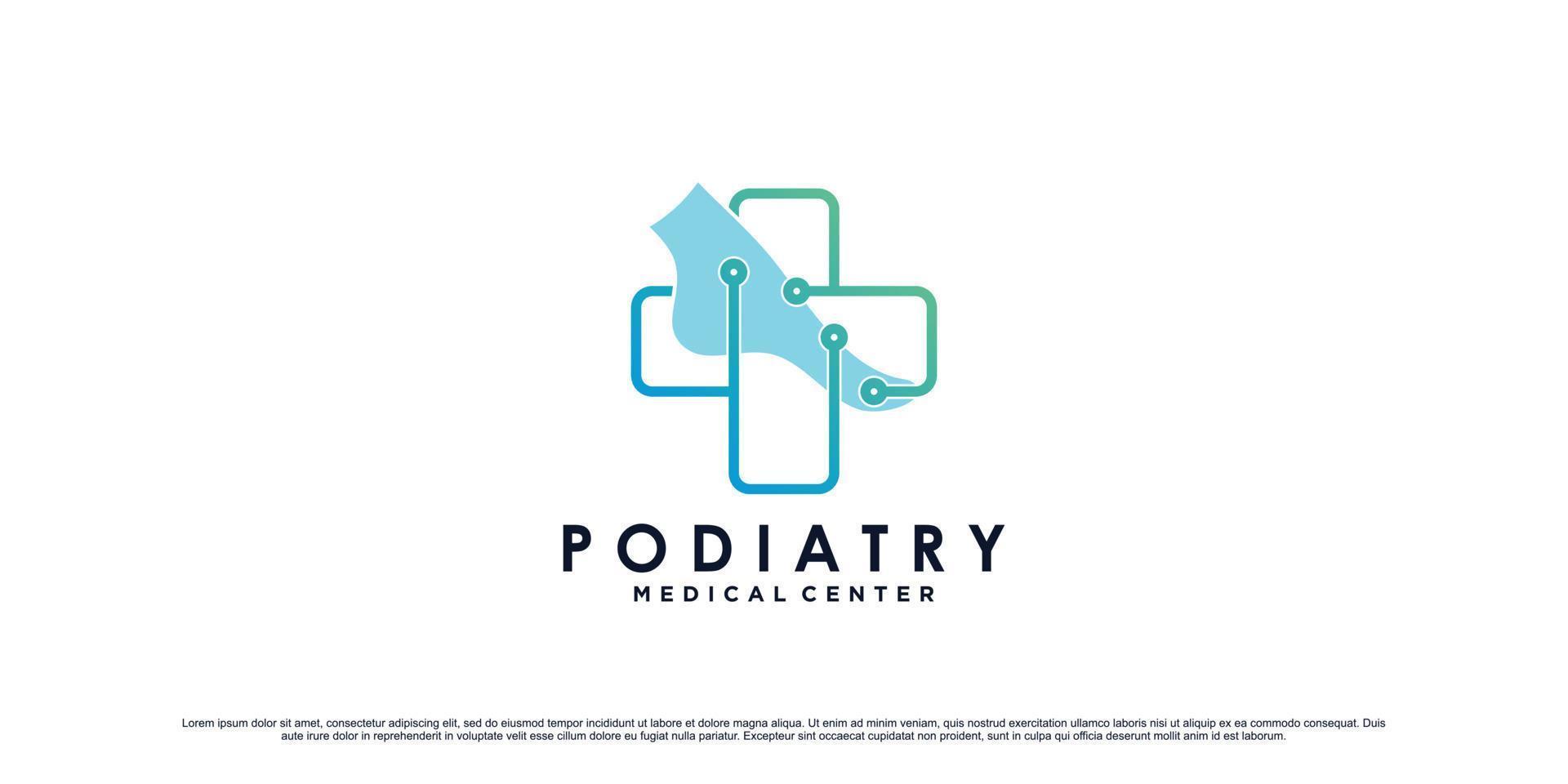 podologie logo-ontwerp voor medisch kliniekcentrum met enkelconcept premium vector