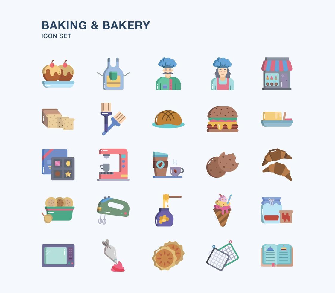 bakken en bakkerij platte icon set vector