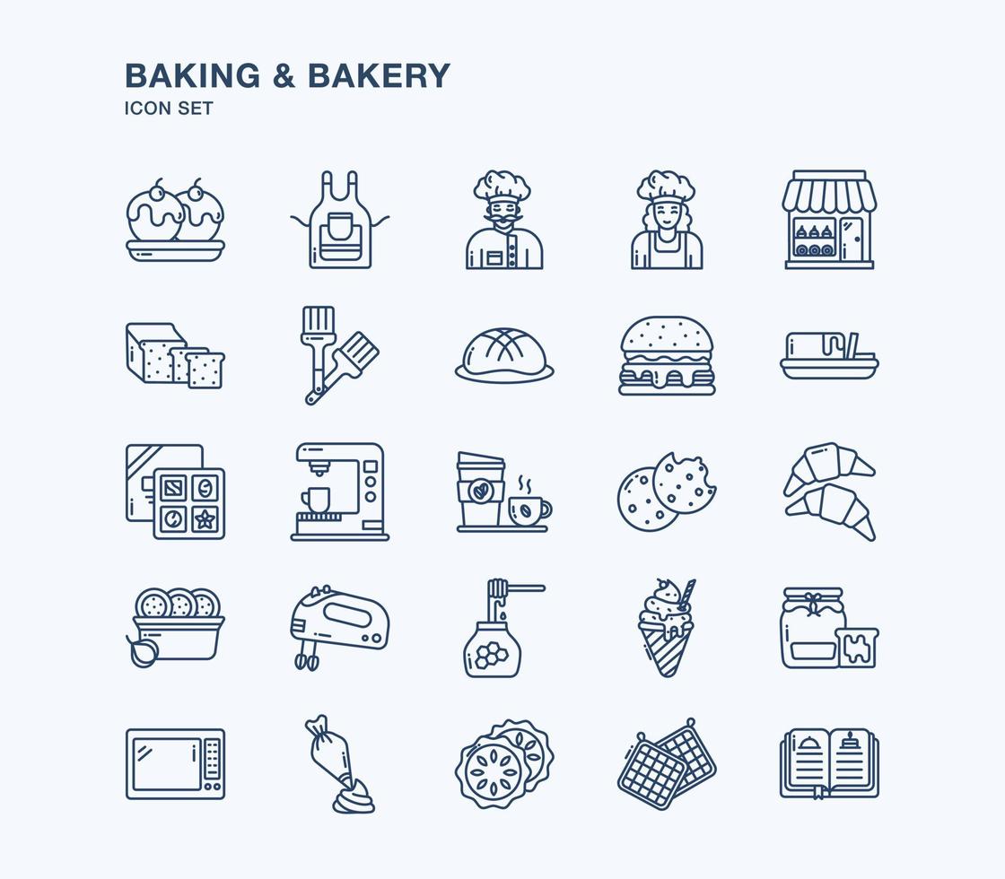 bakken en bakkerij overzicht icon set vector