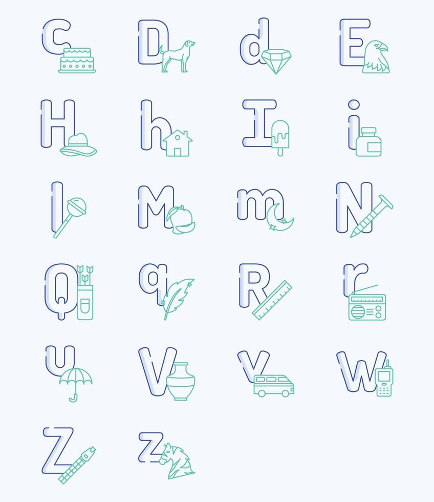 alfabet letters overzicht gekleurde icon set vector