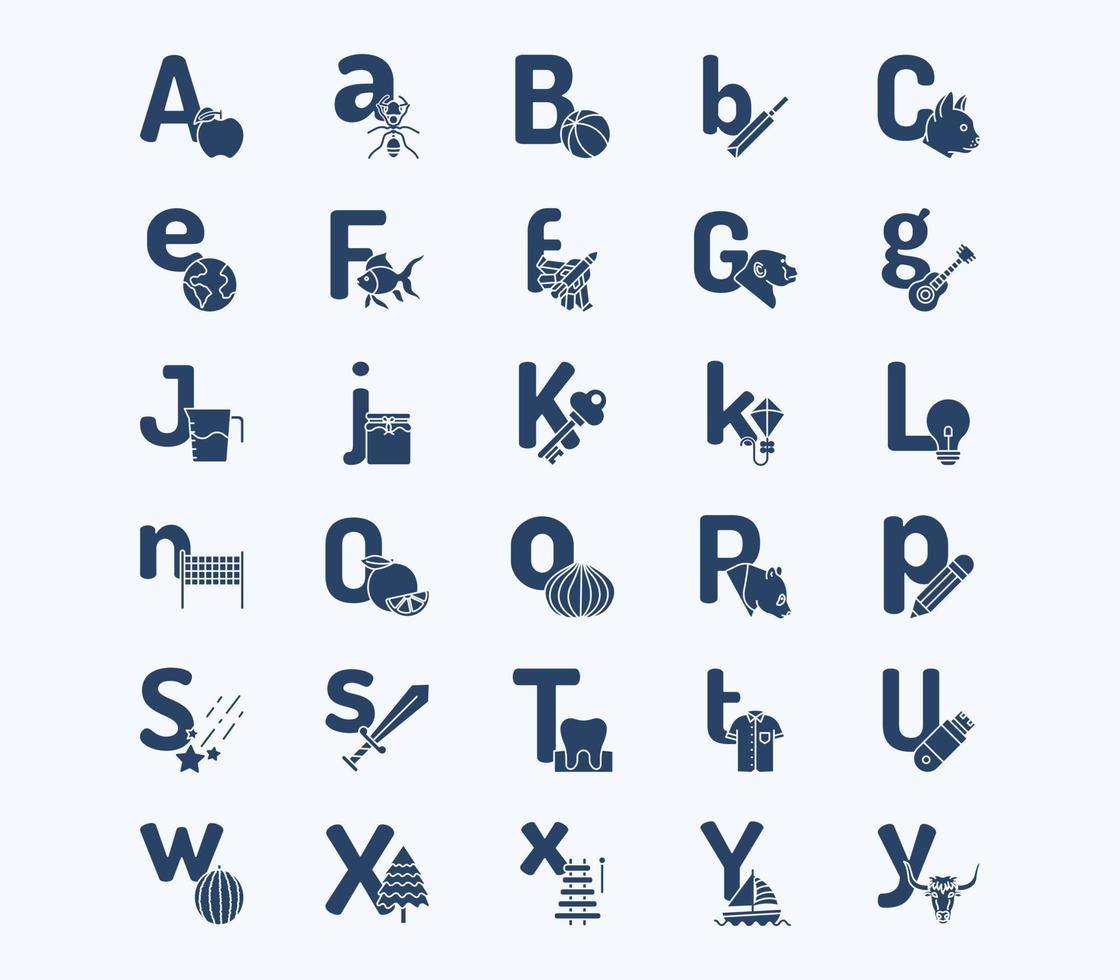 alfabet letters solide icon set vector