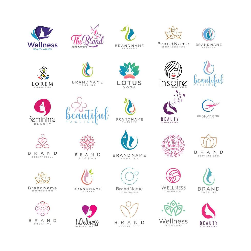 set wellness-logo sjabloon voor vrouw schoonheid en yoga ontwerp illustratie vector
