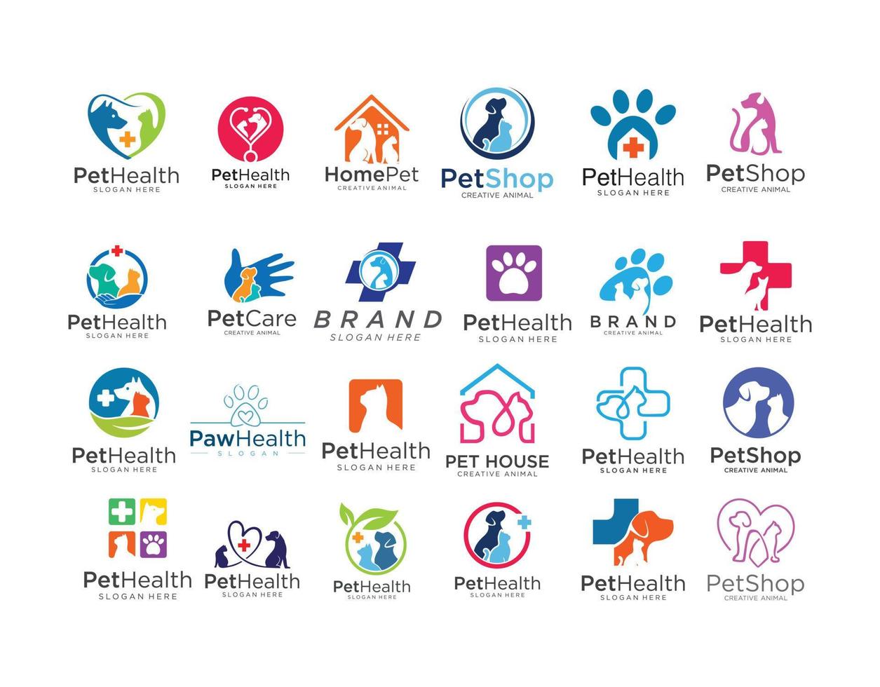 set van huisdieren zorg logo sjabloon van veterinaire vector