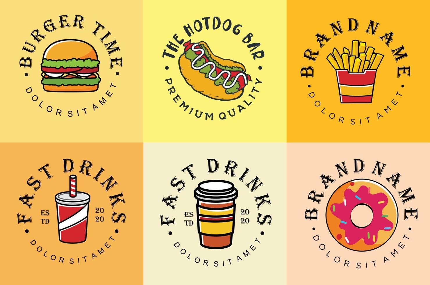 set van fastfood logo drankje menu hamburger platte ontwerp vectorillustratie vector