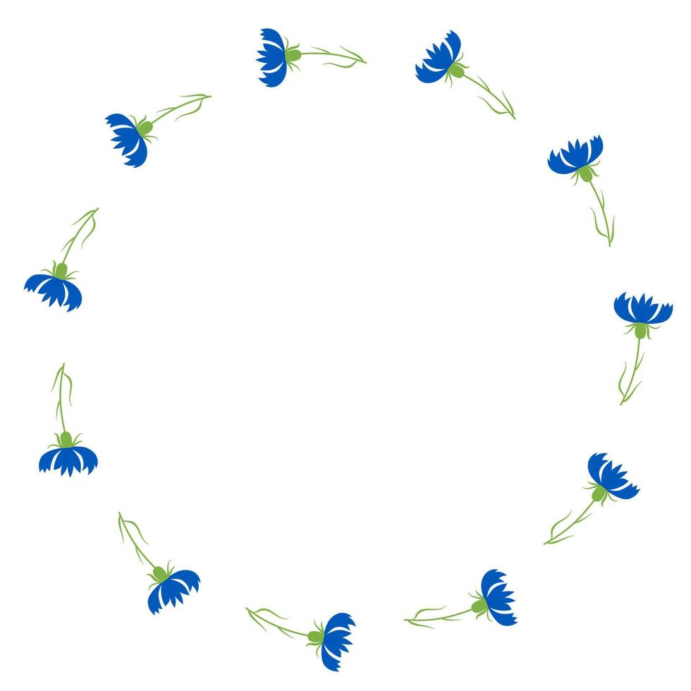 ronde frame met bloeiende blauwe bloemen korenbloemen. vectorillustratie. ansichtkaart servet, decoratie. bloemmotief voor decor, design, print en servetten. vector