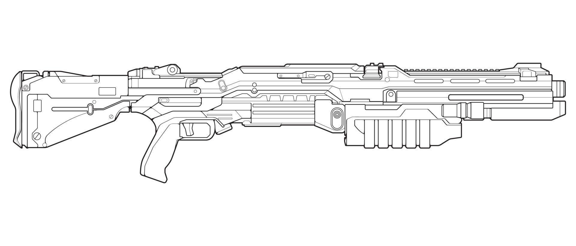 vuurwapens lijn kunststijl, schieten pistool, wapen illustratie, vector lijn, pistool illustratie, modern pistool, militair concept, pistool lijntekeningen voor opleiding