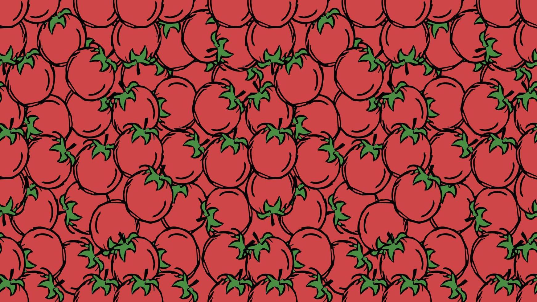 horizontaal naadloos tomatenpatroon. gekleurde tomaten achtergrond. doodle vectorillustratie met tomaat vector