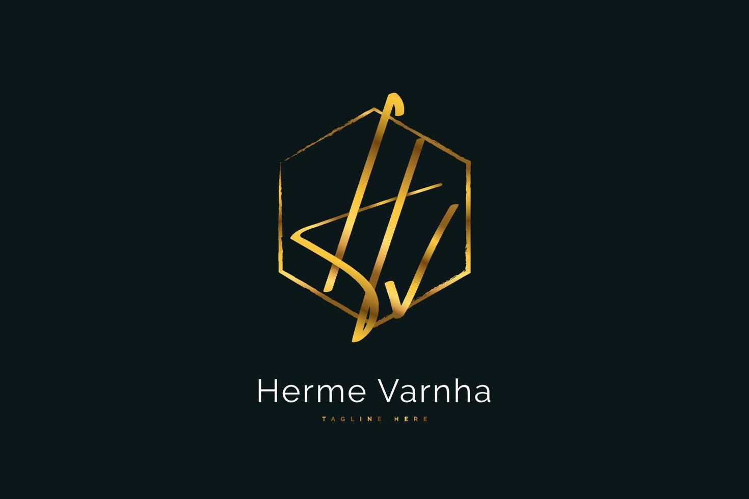 eerste h en v-logo-ontwerp in luxe gouden handschriftstijl. hv handtekening logo of symbool voor bruiloft, mode, sieraden, boutique en zakelijke merkidentiteit vector