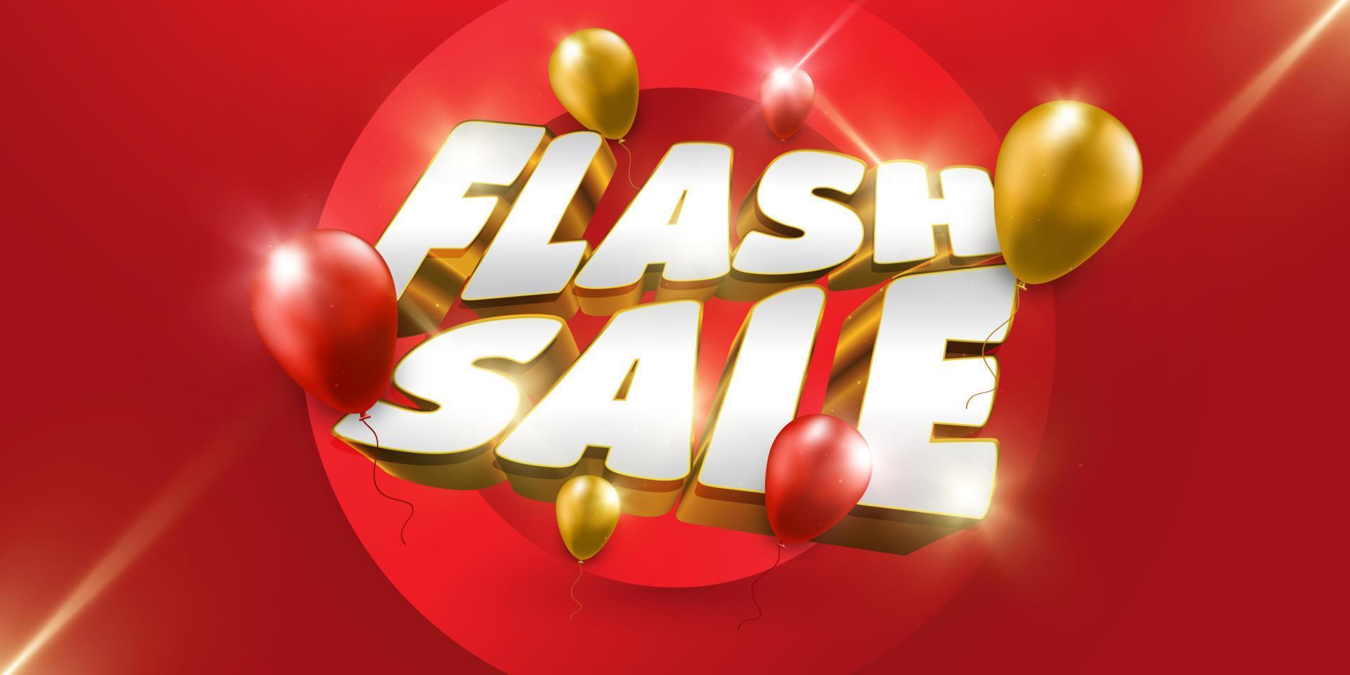 flash verkoop banner met 3D-tekst en ballonnen geïsoleerd op rode achtergrond. speciale aanbieding banner of poster sjabloonontwerp voor sociale media en website. korting promotie ontwerp vector