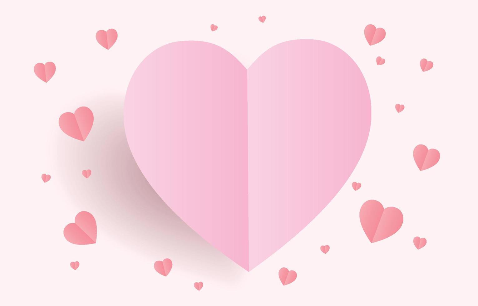papier gesneden elementen in de vorm van een hart dat op een zachte en zoete achtergrond vliegt. vectorsymbolen van liefde voor gelukkige valentijnsdag, verjaardag, moederdagwenskaartontwerp. vector