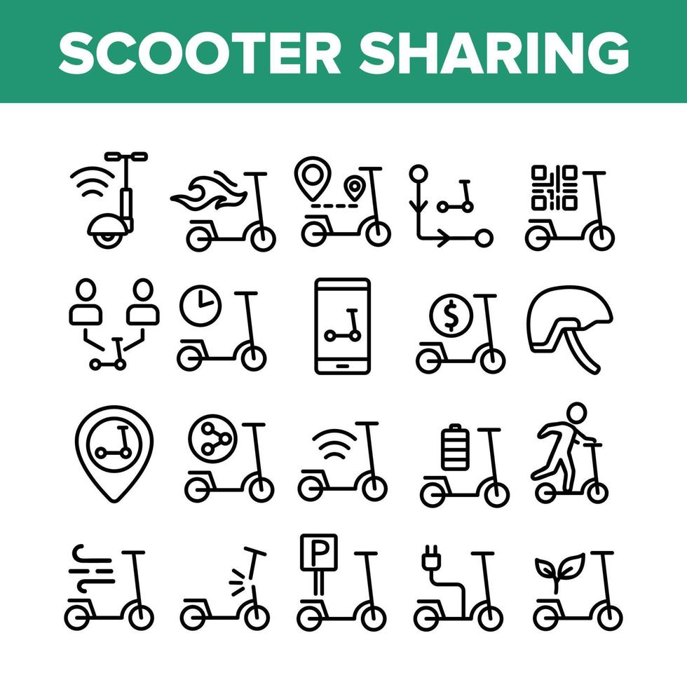 scooter delen huur service pictogrammen instellen vector