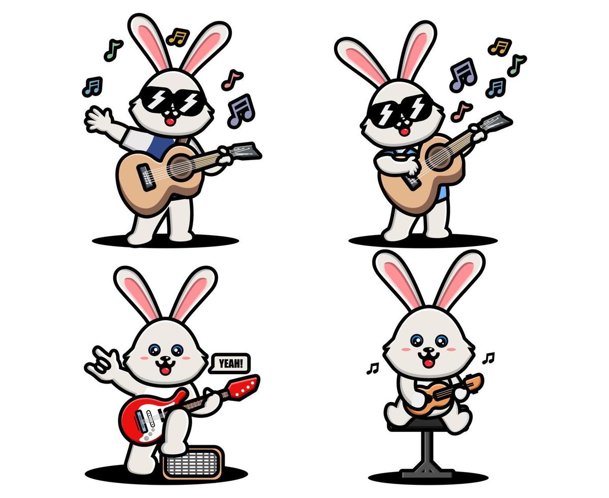 schattig konijn gitaar spelen vector