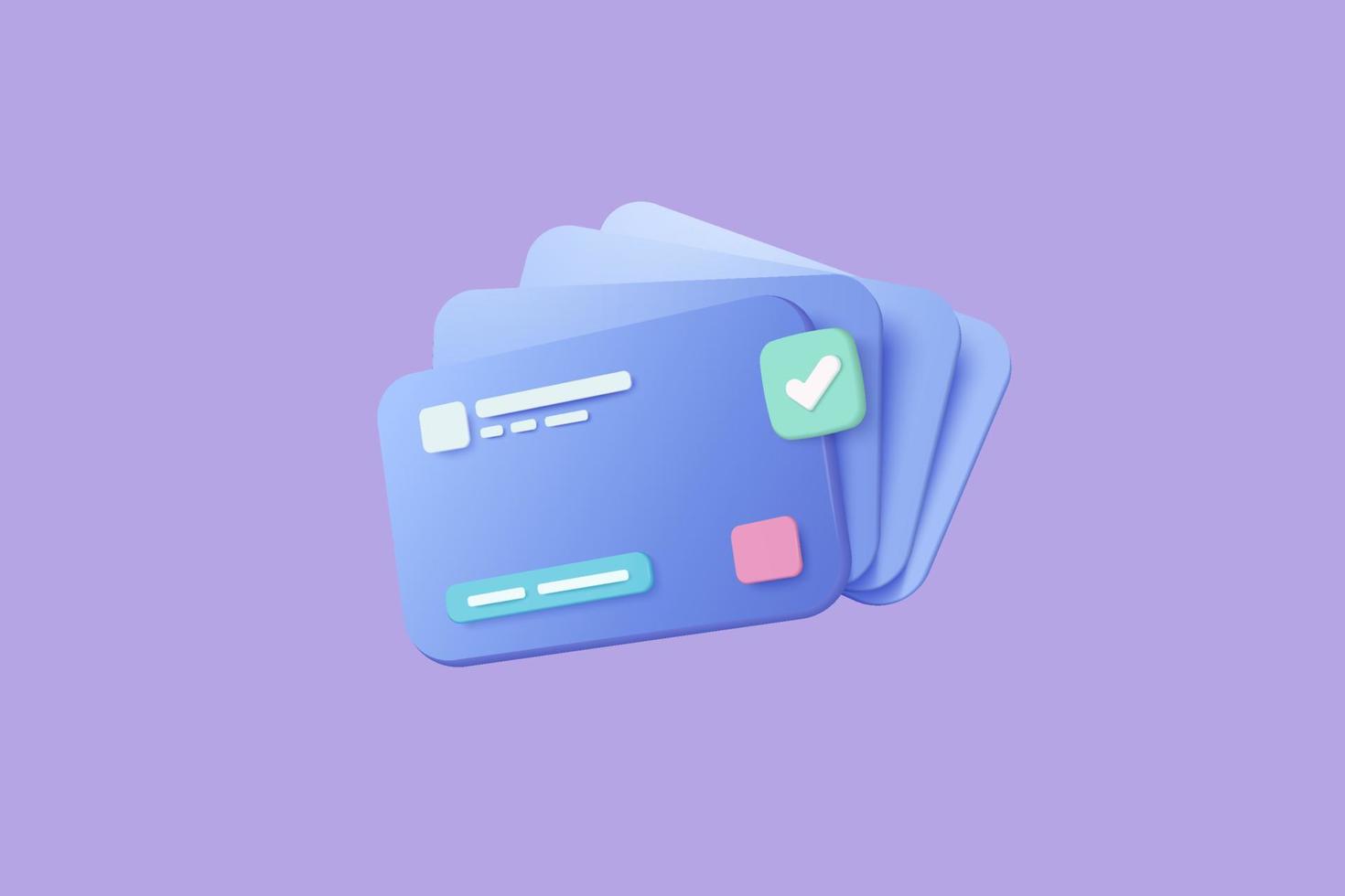 3D-creditcardgeld financiële zekerheid voor online winkelen, online betalingscreditcard met betalingsbeschermingsconcept. 3D-rendering voor zakelijke financiën, winkelen op e-commerce voor veilig concept vector