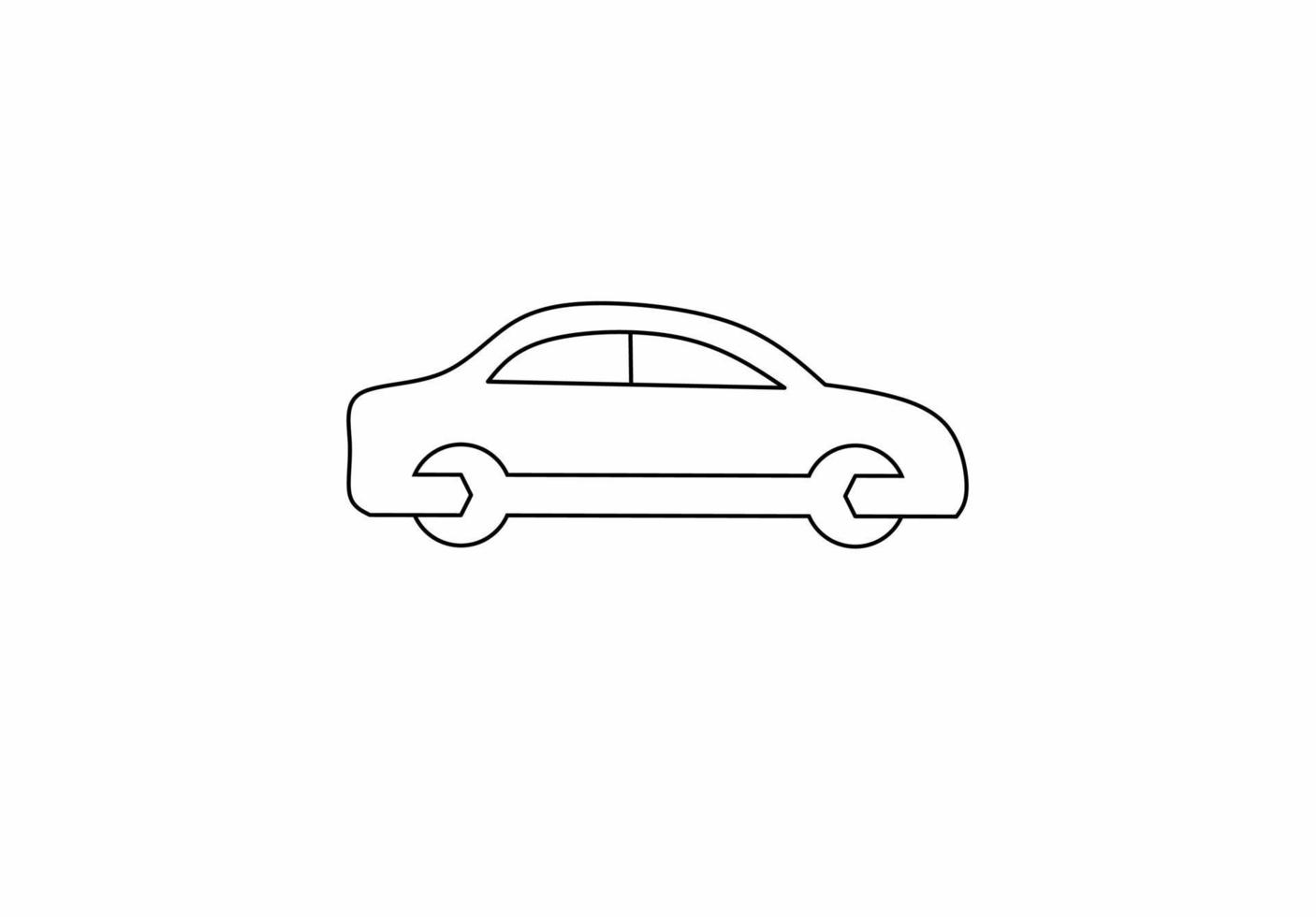 reparatie auto-logo, schets auto met moersleutel; vector
