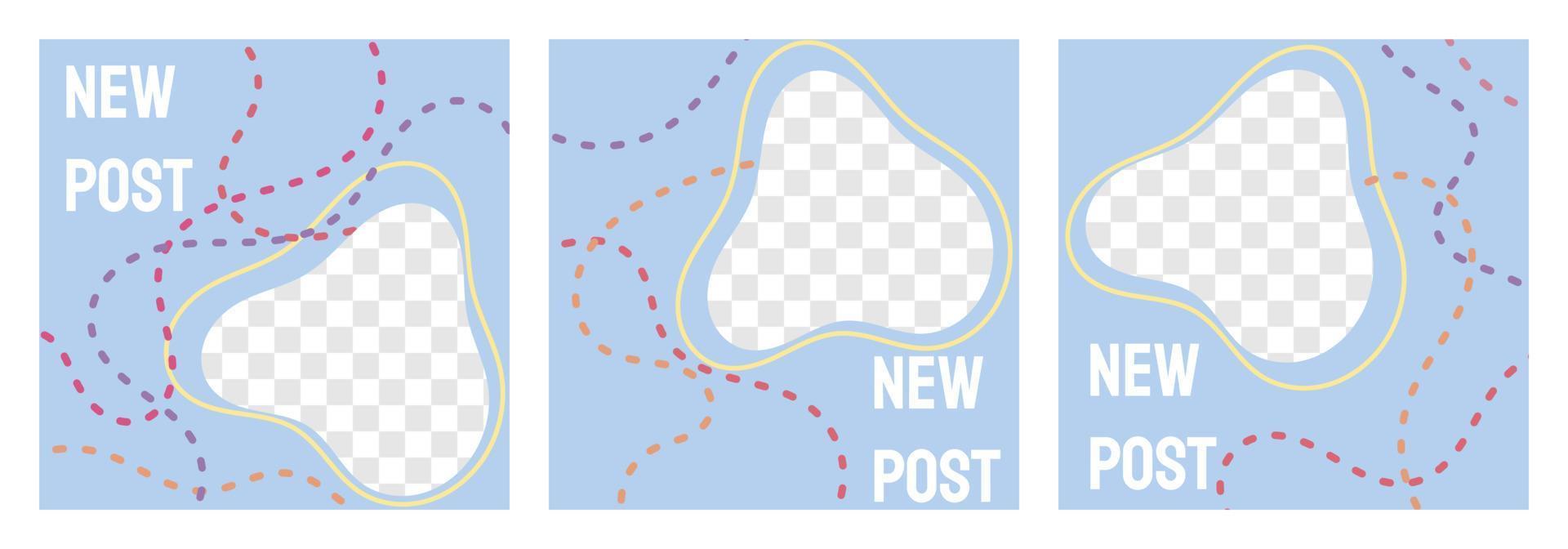 eenvoudige ontwerpset van sjablonen voor sociale media met gestippelde gebogen lijnen vector